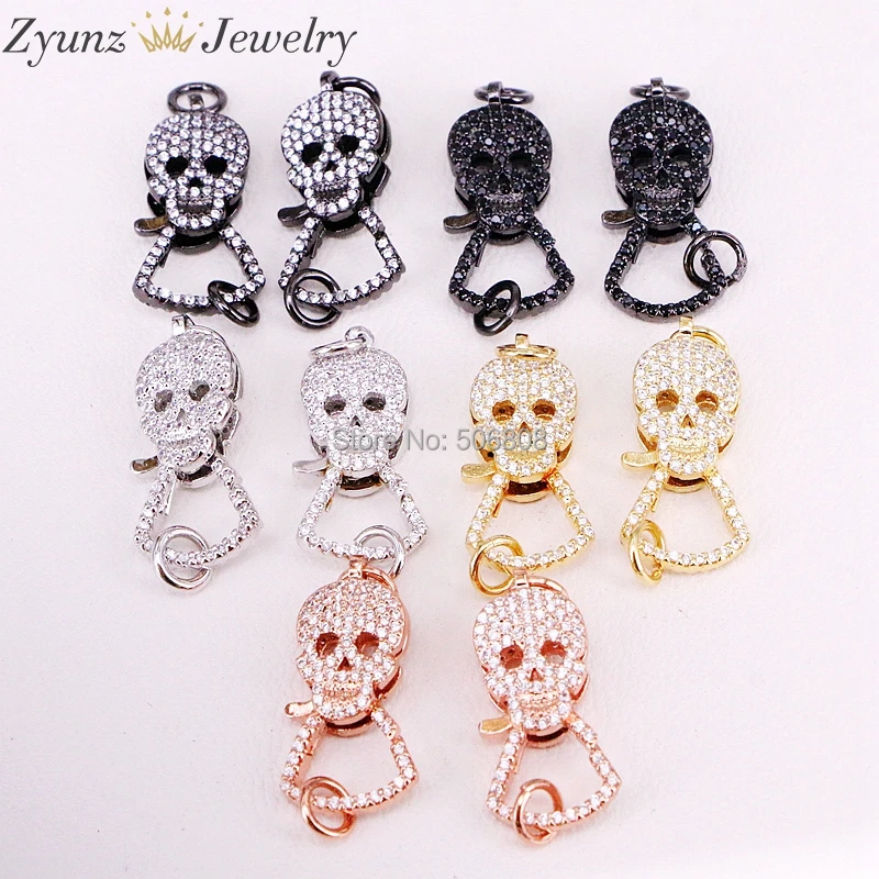 

5PCS ZYZ324-9727 CZ Micro Pave Skull Lobster Claw Clasp, Skull Pave Clasp/Pendant Connector, Cubic Zirconia Pave Clasp/Connector