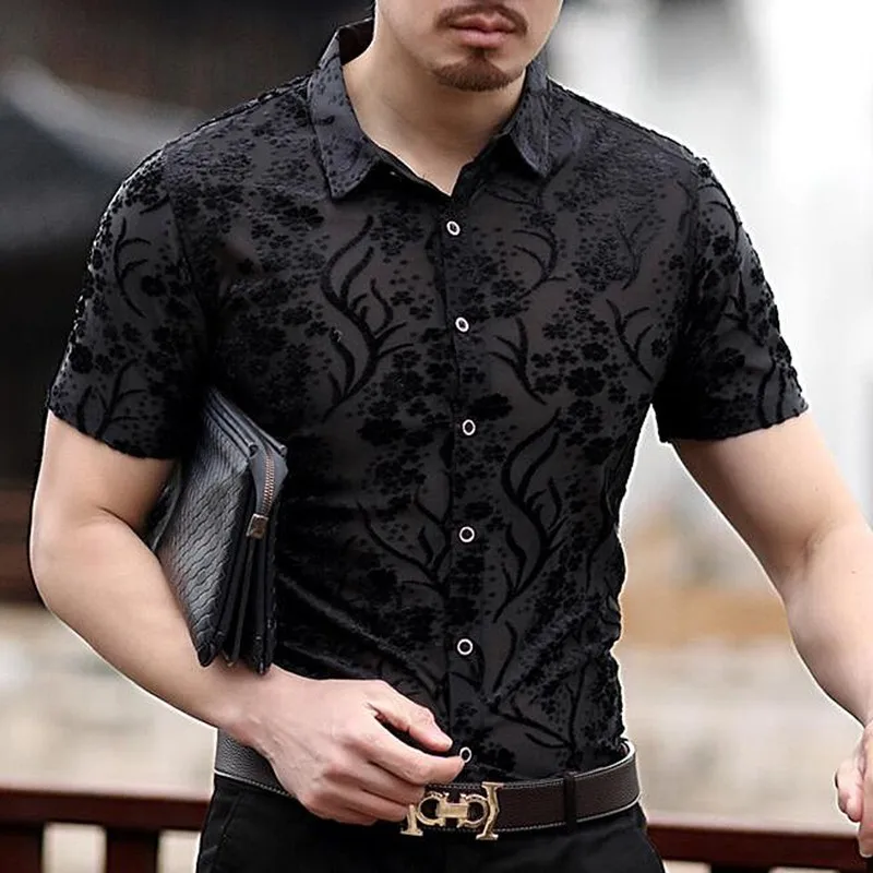 Летняя уличная рубашка прозрачная с коротким рукавом Camicia Uomo Camisa мужская