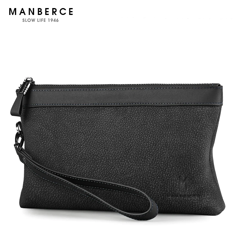 

MANBERCE Brand Handbag Men Genuine Leather Business Large Capacity Clutch Bag Cowhide Purse Brand Men's Bag Wallet