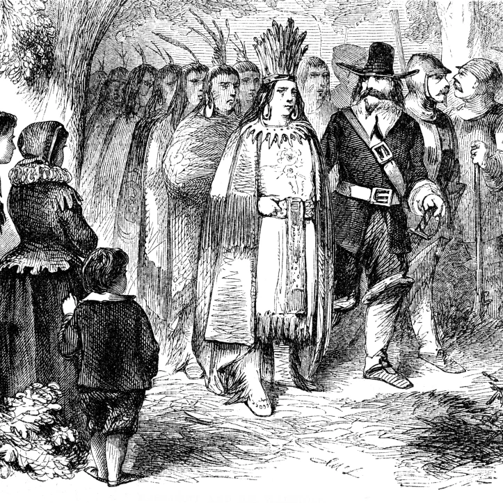 Massasoit Meeting the Pilgrims 1621 постер печать наукой источник (36x24) | Дом и сад