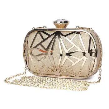 

Women Evening Bags Exquisite Leather Handbag Metal Hollow Designer Wedding Party Clutch Purse