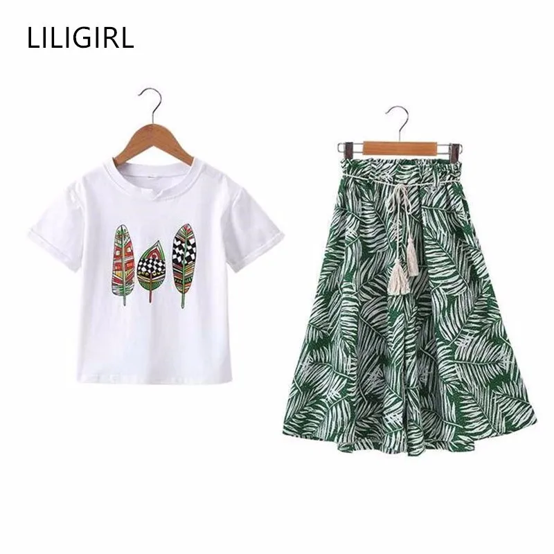 

LILIGIRL Summer Girls Clothes Sets Baby Girl Short Sleeve Shirt Top+Shorts Suits Kids Clothing Printed 2pcs Children's Clothes