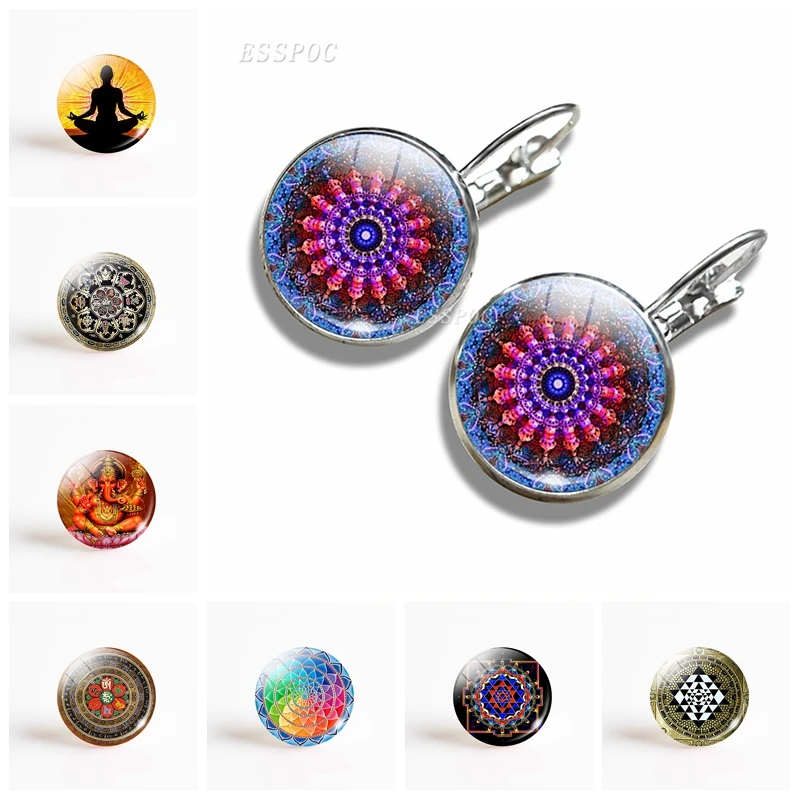 

Handmade Mandala Earrings Vintage Hinduism Datura Flower Glass Dome Earring Symbol Om Zen Buddhism Yoga Jewelry For Women Gift