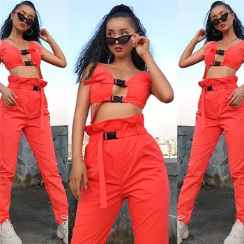 

Women Crop Tops Blouse +Pants Two-piece Playsuit Bodysuit Jumpsuit Romper Set
