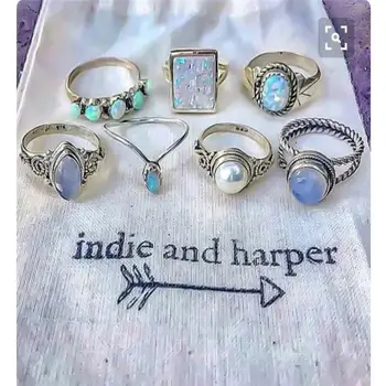 

Personality 8PC/Set Vintage Retro Ring Boho Hippie Ring Gothic Rings Set For Women Wedding Anniversary Party Gift