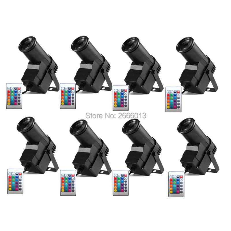 

8pcs/lot 10W Spotlight Beam Effect Pinspot Stage Light RGB Wireless Remote Control DJ Spot Lighting Club Wedding Party LED Lamp