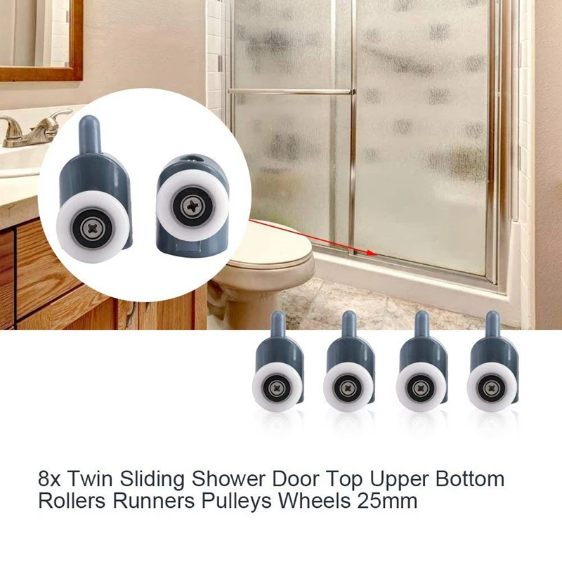 8Pc Shower Door Castors Rolls Shower Door Rollers Sliding Door Roller Guide Shower Spare Parts Glass Door Pulleys Wheels Runne