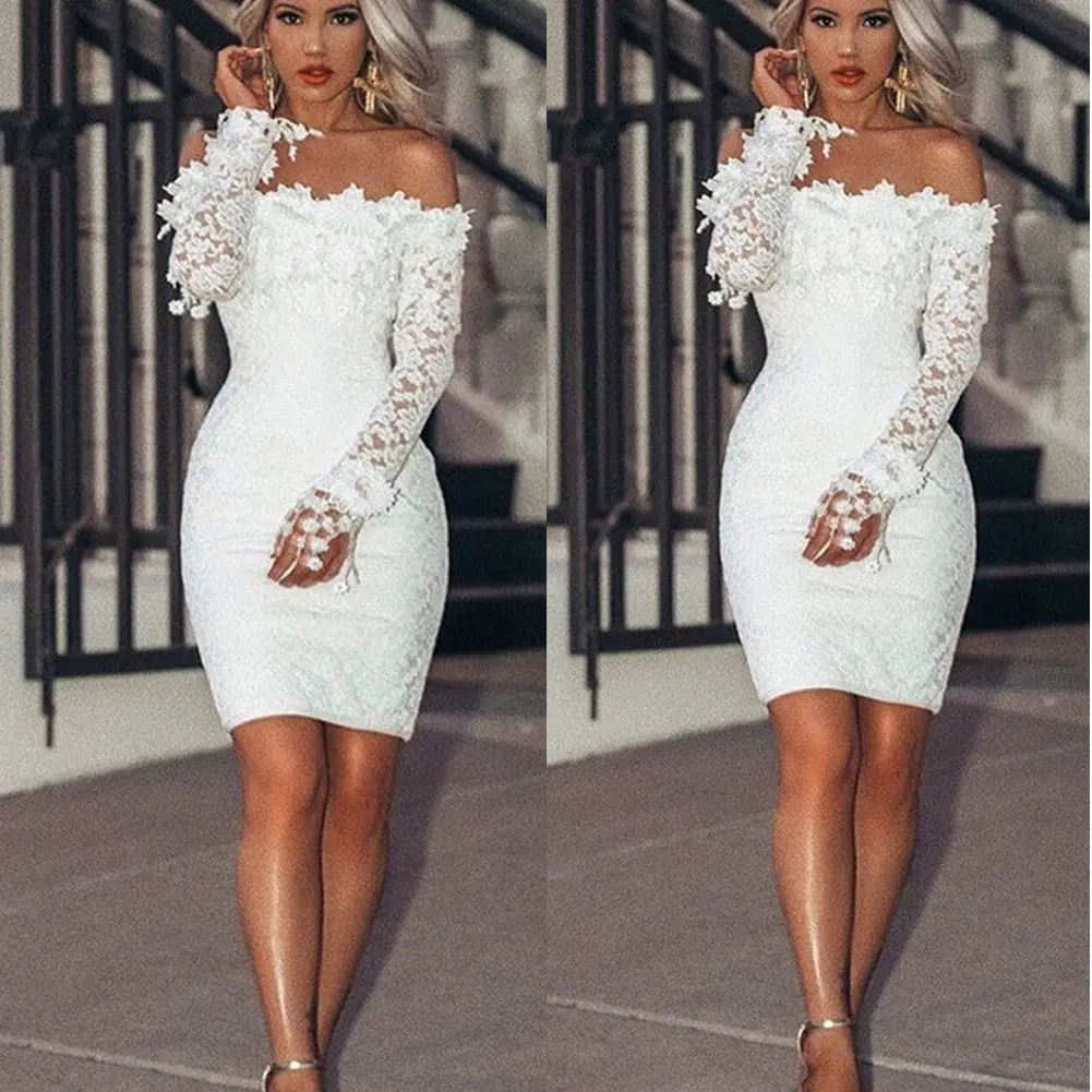off shoulder lace dress white