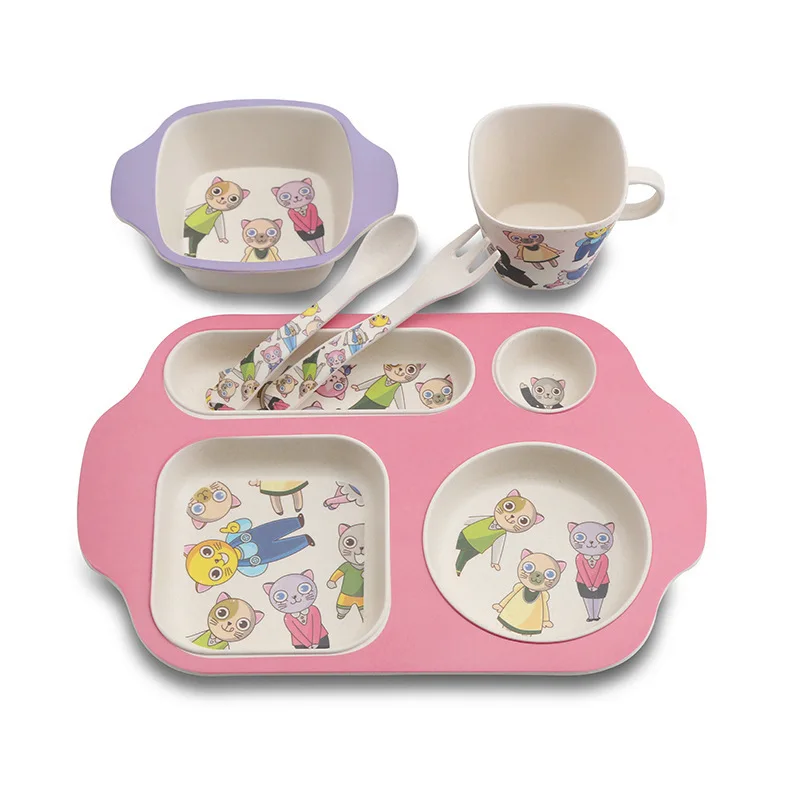 New Arrvial 5pcs Cat Boat Cartoon Bamboo Fiber Baby Tableware Fork Feeding Dishes For Kids Bowl Cup Spoon Plate Dinnerware New Arrvial 5pcs Cat Boat Cartoon Bamboo Fiber Baby Tableware Fork Feeding Dishes For Kids Bowl Cup Spoon Plate Dinnerware