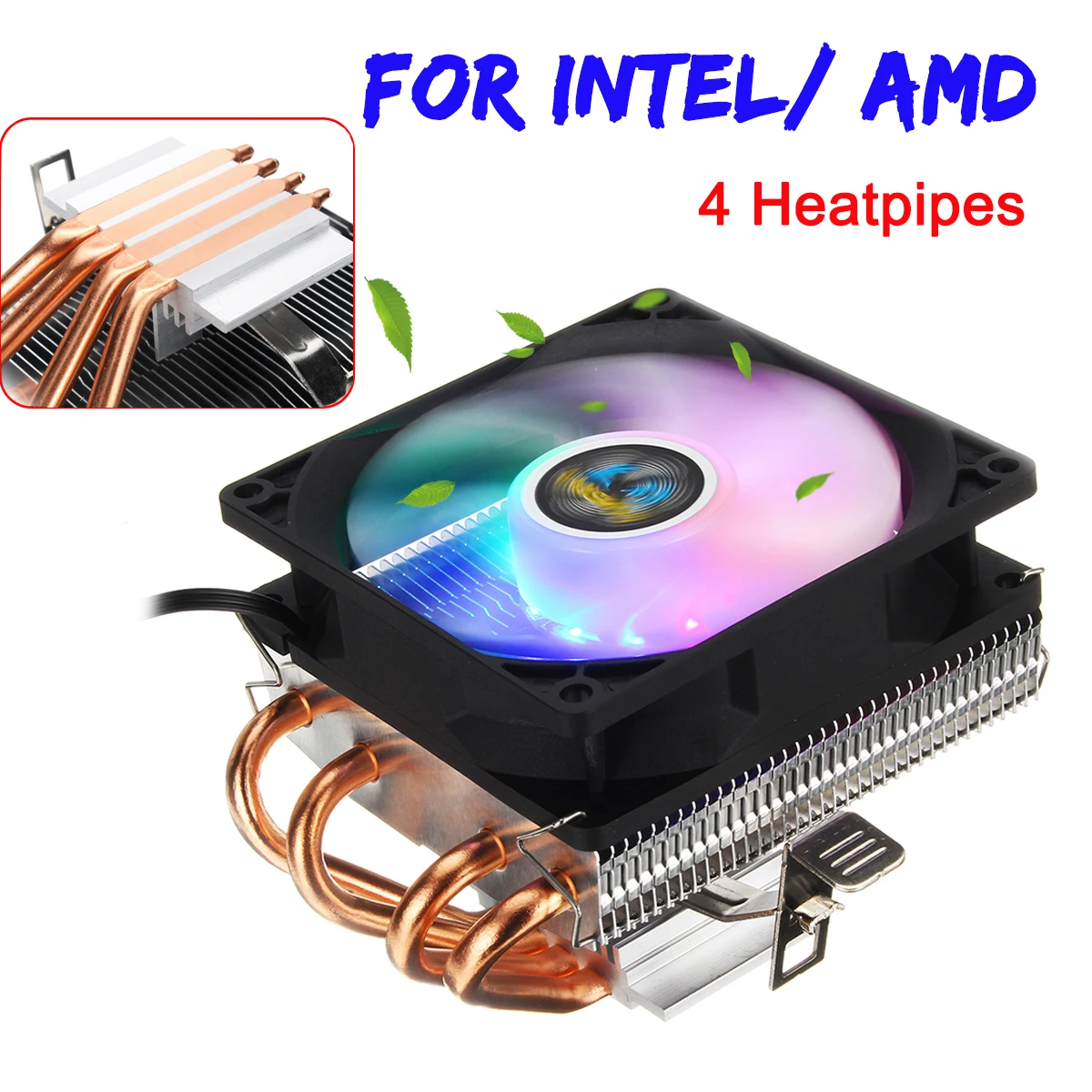 

4 Heatpipes CPU Cooler with 90mm 4pin CPU Fan RGB LED Cooling Heatsink for LGA 775/1150/1151/1155/1156/1366 for AMD AM2+/AM3+AM4