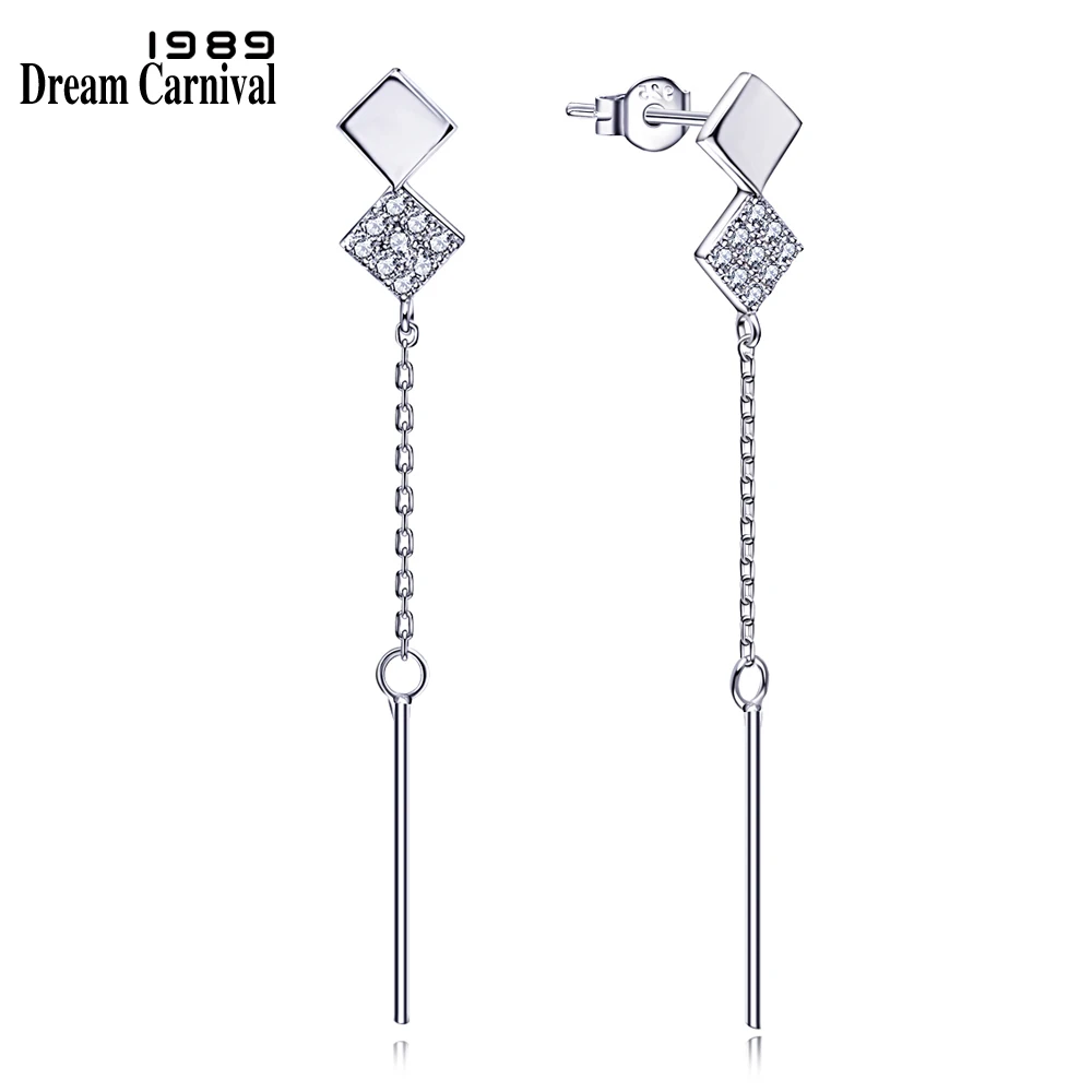 

DreamCarnival 1989 Wholesale Order Silver 925 Jewelry Square Pieces Geometric Design Drop Ship Long Earrings for Women Z01533H