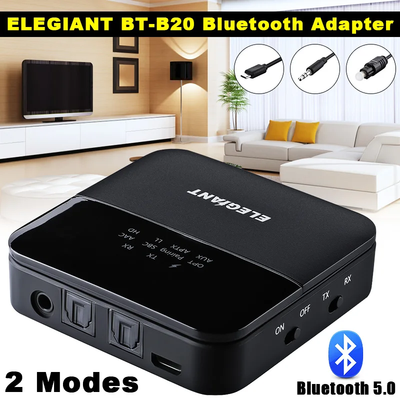

ELEGIANT Portable bluetooth 5.0 Audio Transmitter Receiver HD AptX LL Adapter Optical Toslink RCA Plug/3.5mm AUX Car Headphones