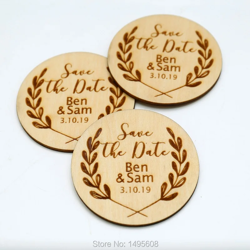  Wreath Save the Date Magnet Custom Engraved Wooden Save the Date Wedding gifts for guestsRustic Wed - 32962153128