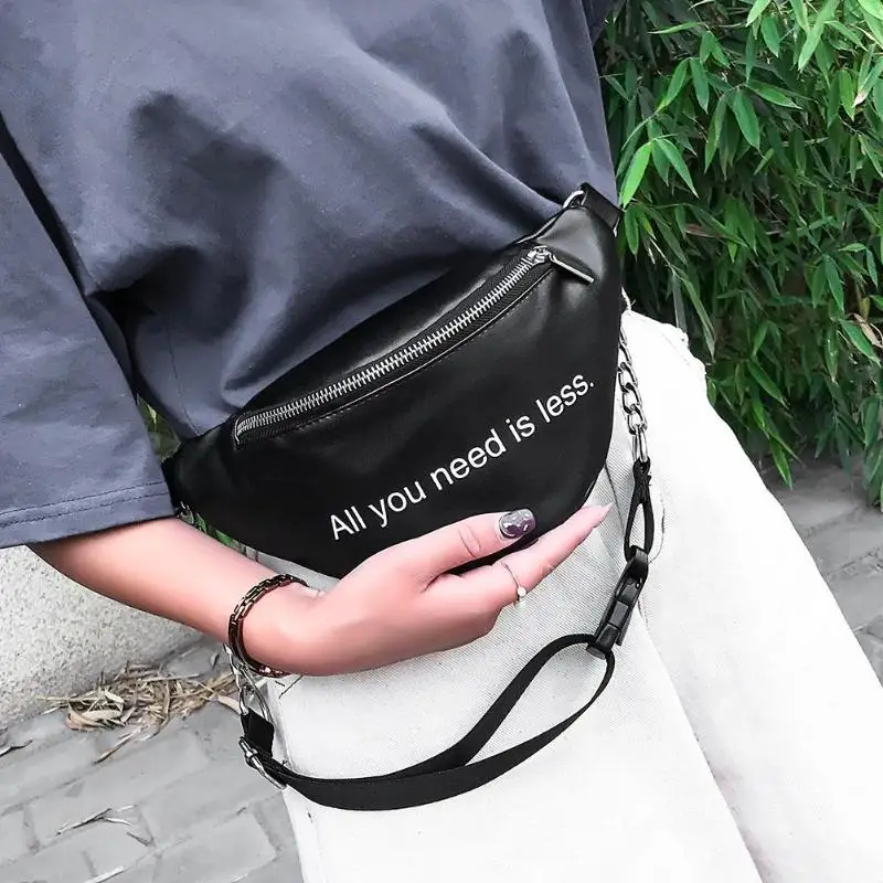 

PU Leather Fanny Waist Pack Women Fashion Chain Pouch Phone Shoulder Belt Handbags Hip Bags Casual Simple Bags 2019 New