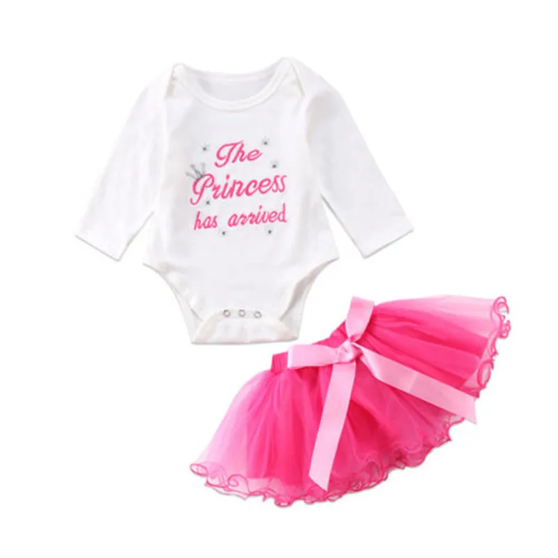 

0-24T Baby Girls Clothes 2pcs Set Letter Printing White Bodysuit Red Lace Tutu Skirt Clothing New Born Baby Clothes Set Outfits
