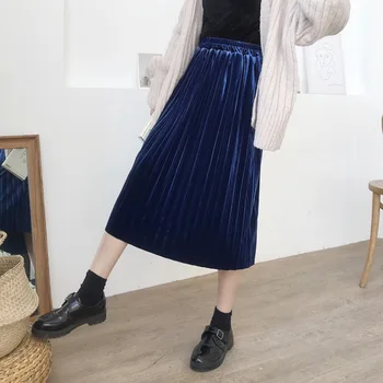 

New Pattern Longuette Thin Leisure High Waist Pleated Skirt Woman