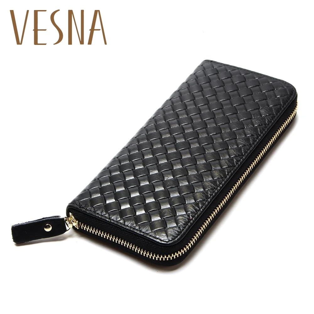 

Vesna Fashion Larger Capacity 100% Real Genuine Leather Purse Wallet Black Color Men's Vintage Wallets