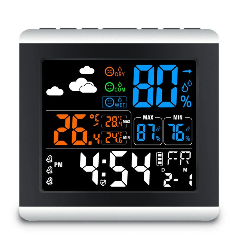 Цифровой беспроводной Метеостанция термометр гигрометр Будильник датчик температуры красочный экран Vioce-активированные часы