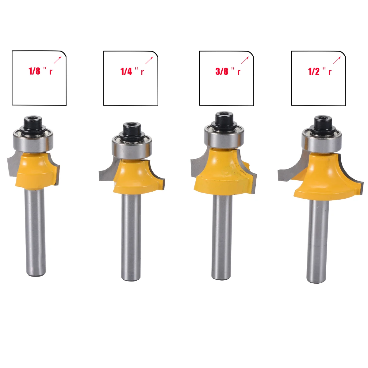 4 шт. 1/" хвостовик круглый над ФРЕЗОЙ Набор бит 1/2" 3/" 1/4" 1/" Радиус для woworking резец инструмент
