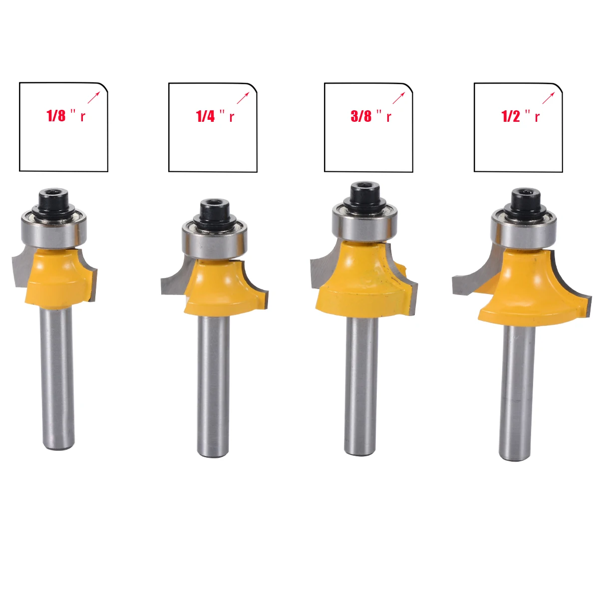 4 шт. Набор бит с круглым хвостовиком 1/4 &quot радиус 1/2&quot 3/8 &quot1/4&quot 1/8 &quotдля Wooworking