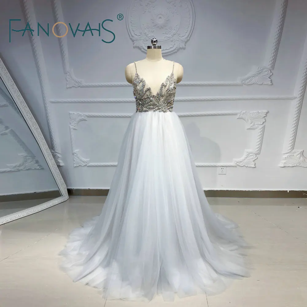 

Gray Blue Evening Dresses 2019 Sexy Prom Dress Vestido De Fiesta De Noche Shinny Beads Formal Dresses Robe De Soiree Open Back