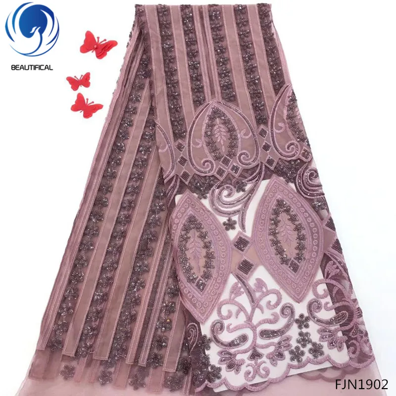 

BEAUTIFICAL embroidered velvet laces african lace fabric 2018 high quality lace 5 yards nigerian lace fabrics for dress FJN19