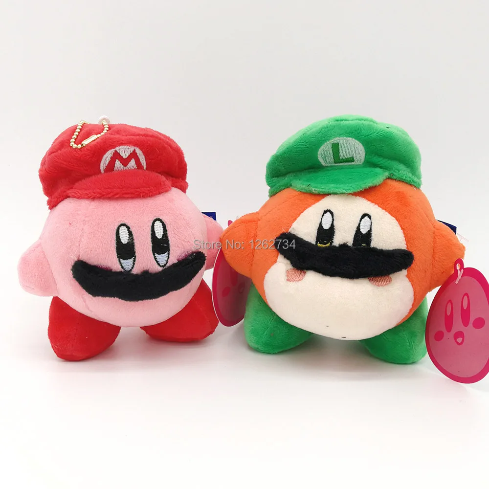 

2PCS Kirby Waddle Dee with Mario Luigi Hat 5" 13CM Plush Keychain Pendant Figure Toy Retail