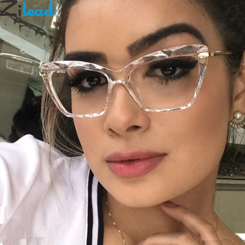 

Zilead Polygon Transparent Cat Eyes Eyeglasses Frame For Women Luxury Lady's Crystal Optical Computer Eyeglasses Unisex