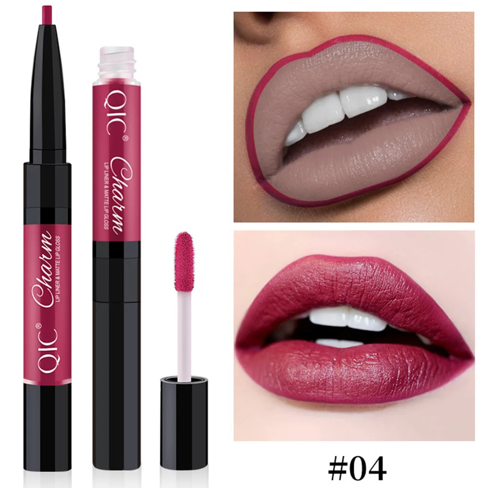 

Matte 2 In 1 Lip Liner Pen with Lip Gloss Double Head Lip Glaze Lip Line Red Velvet Liquid Lipstick Waterproof Makeup TSLM1