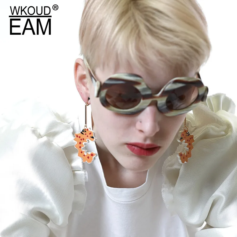 

WKOUD EAM 2019 New Woman Irregular Printing Imitation Leather Clip Earrings Fashion Female Jewelry S#TA323 Party Gift Earring