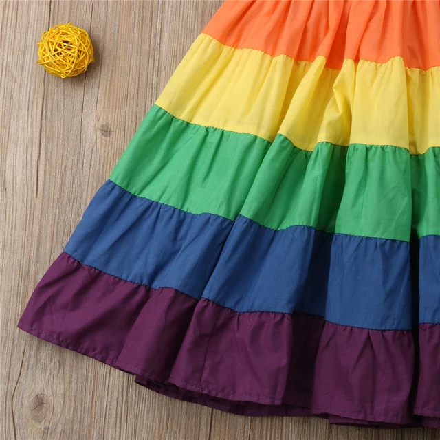 2-7 Years Toddler Kid Baby Girl Rainbow Pageant Party Princess Dress Sundress Colorful Clothes 4