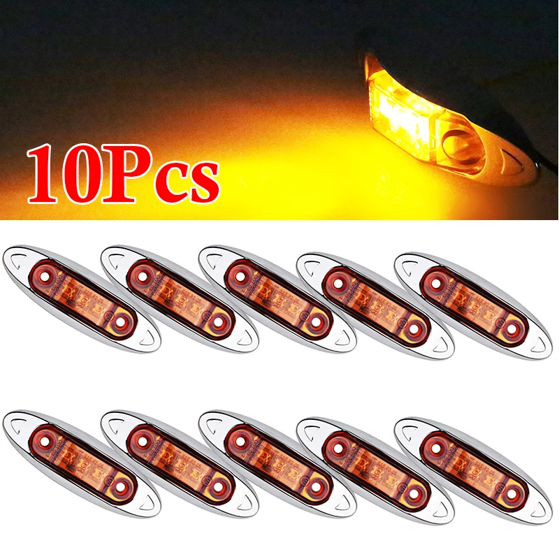 

10pcs 3-LEDs Side Marker Clearance Fish Shape Truck Van Trailer Amber LED Lamp Light Plating Plate 25cm/9.8inches