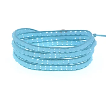 

light blue Crystal New 4 Wrap Bracelet Women Men Bangle Chain Black cord