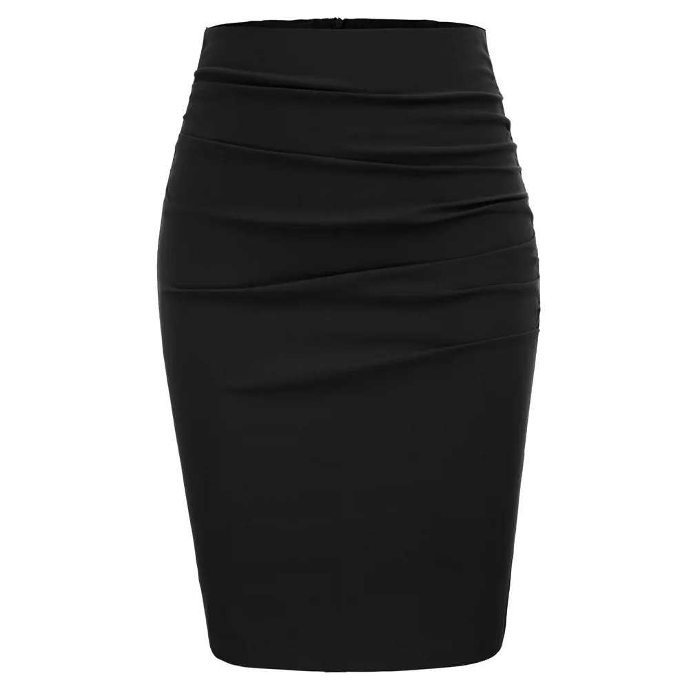 

classic black gray slim fit Women formal occasion skirt hot Vintage Solid Color Ruched Front Hips-wrapped Bodycon Pencil Skirts