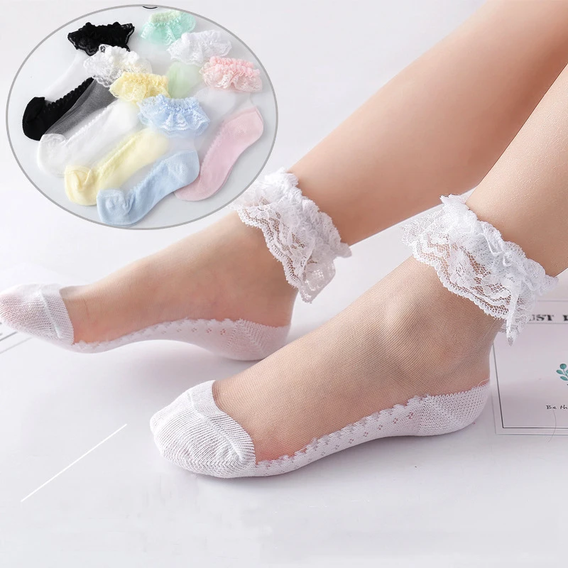 

BalleenShiny Ultra-thin Baby Girls Lace-up Socks Sweet Kids ankle Invisible Cotton Socks Princesses Dancing Sock For Summer