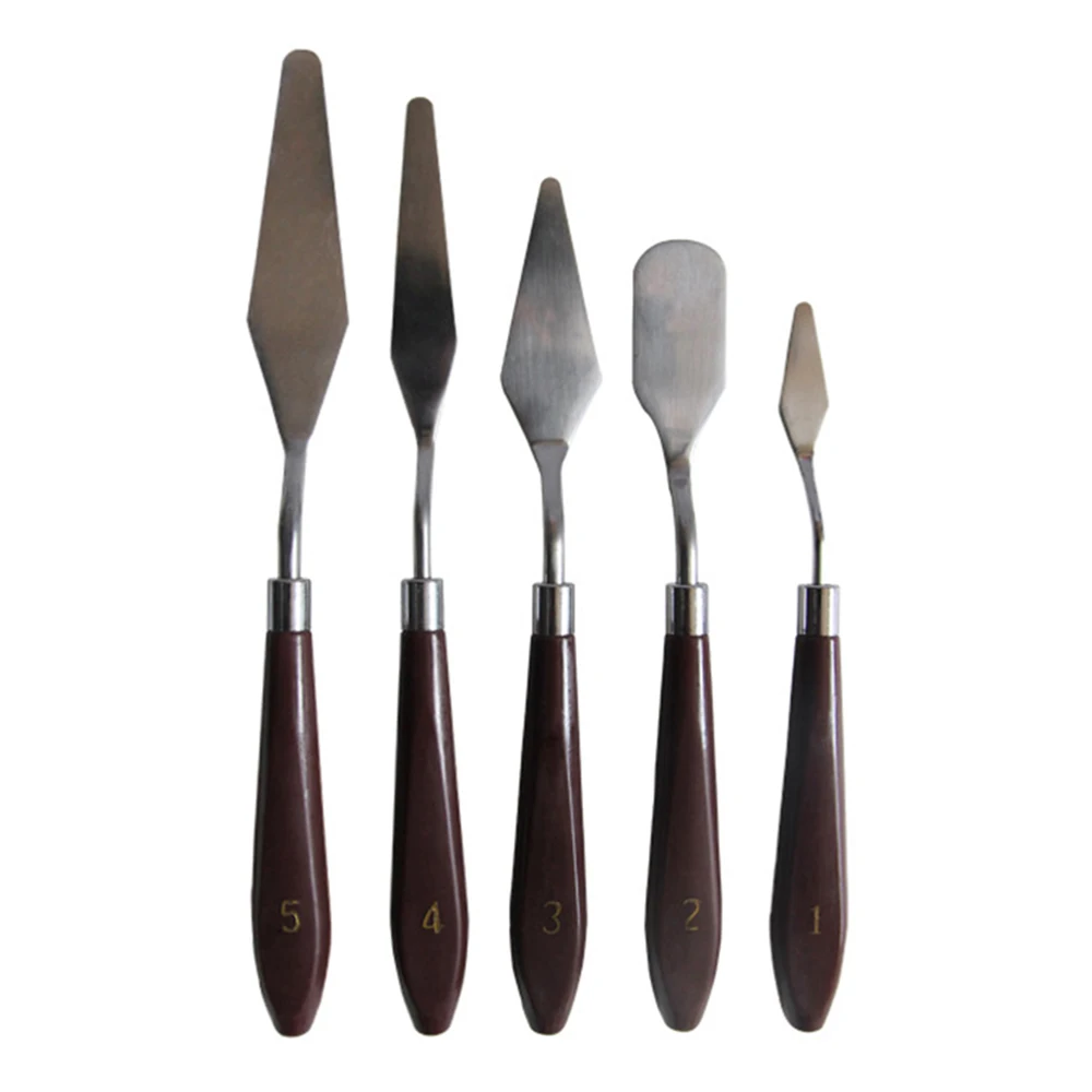  5PCS Useful Palette Painting Knife Scraper Spatula Oil Paint Tool Set Stainless Steel Color Mixing 