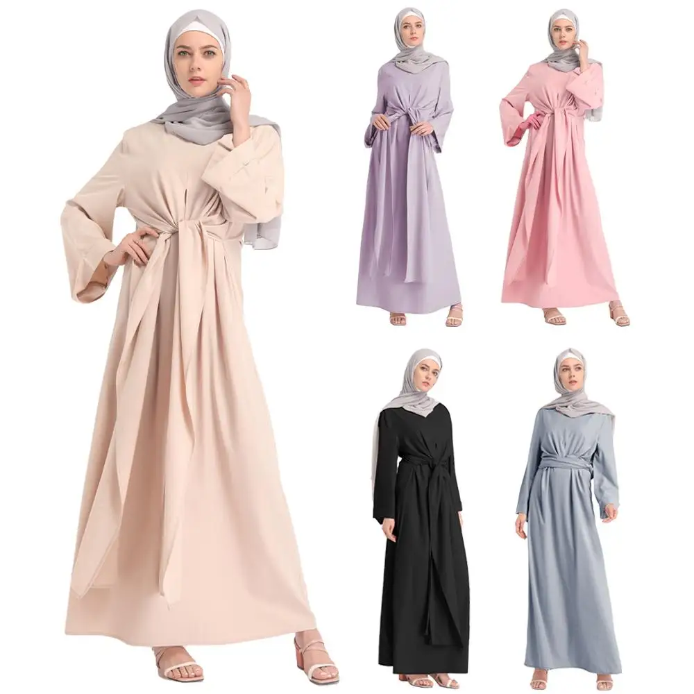 

Fashion Muslim Abaya Full Dresses Hijab Kimono Long Robe Gowns Casual Loose Vestidos Middle East Ramadan Islamic Bandage Dress