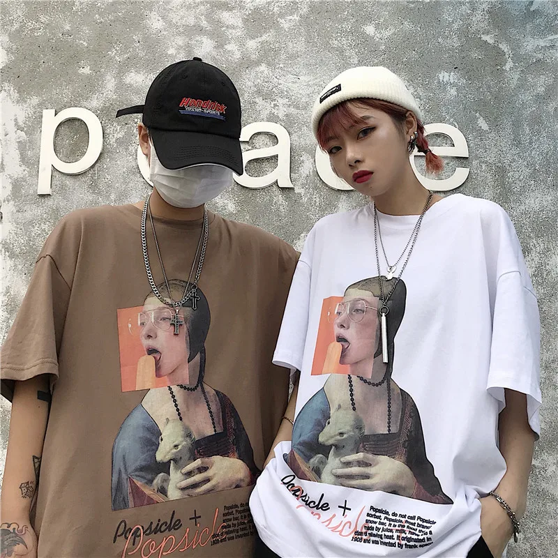 

Men's T-shirt 19 Summer New Youth Popular Harajuku Retro People Printing Hip-hop Round Neck Pullover Youth Casual Men's Clothing