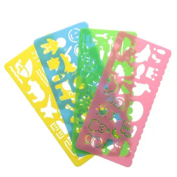 

4pcs Student Child Plastic Templates Drawing Ruler Pink, Blue, Yellow, Green