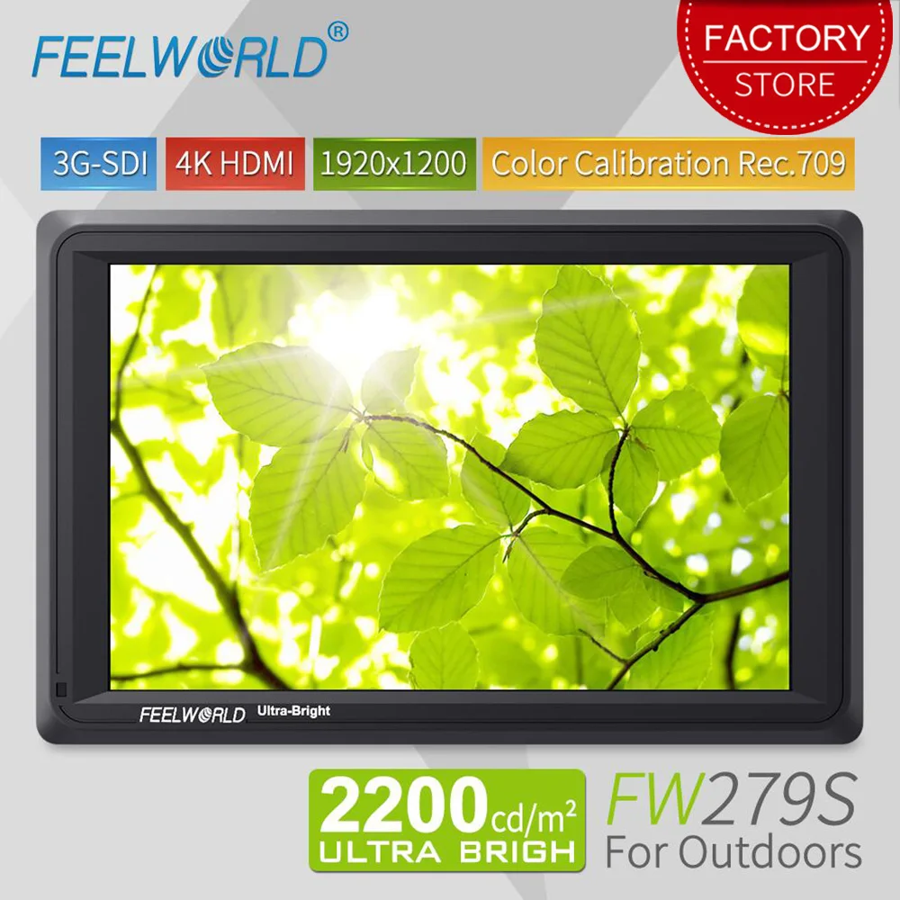 

Feelworld FW279S 7 inch 3G SDI 4K HDMI DSLR Camera Field Monitor Ultra Bright 2200nit Full HD 1920x1200 LCD IPS for Outdoors