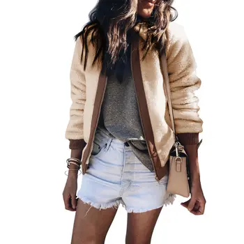 

Warm Autumn Winter Women Thick Teddy Bear Pocket Fluffy Coat Fleece Fur Jacket Warm Outwear Short Zipper Jacket