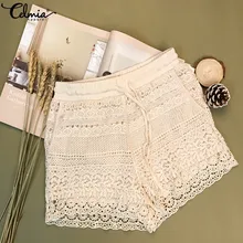 Женские белые кружевные шорты, летние пляжные сексуальные шорты, повседневные шорты с высокой талией, Лоскутные шорты размера плюс 7