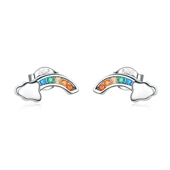 

2019 New Authentic 925 Sterling Silver Colorful Rainbow And Cloud Stud Earrings For Women Korean Ear Jewelry Sce500