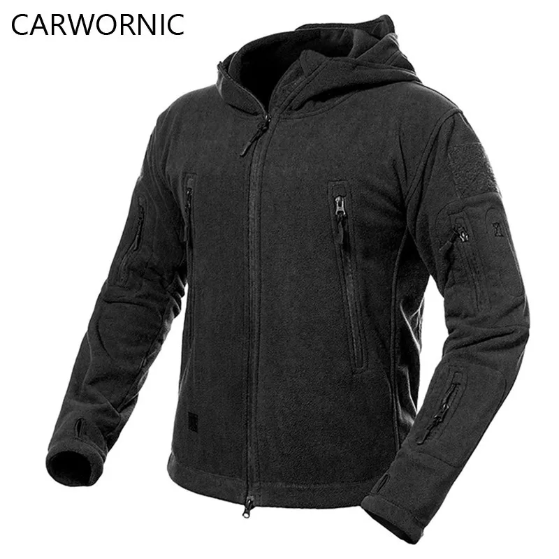 CARWORNIC Thicken Soft Shell Fleece Jackets Men Winter Hooded Windproof Tactical Outerwear Coat Casual Warm Jacket Clothes