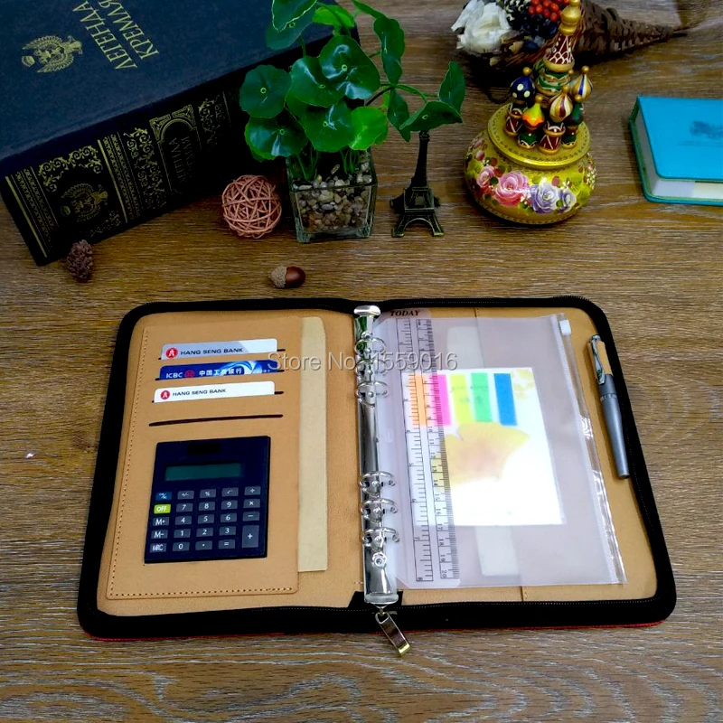 YWHY Cuaderno A5 Multifunci/ón Con Calculadora De Hojas Sueltas Port/átil De La Oficina De Negocios Con Cremallera Port/átil B