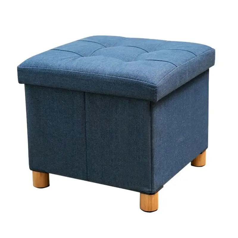 

Denim Fabric Solid Wood Storage Four Footstool Toy Storage Box With Cover Waterproof And Moth Proof Stool Storage Box