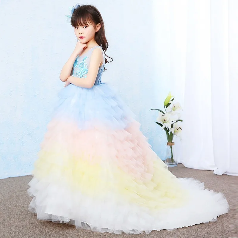Кружевное платье принцессы с цветочным узором для девочек, коллекция года, Пышное Бальное Платье, пышные платья для маленьких девочек, платье для первого причастия