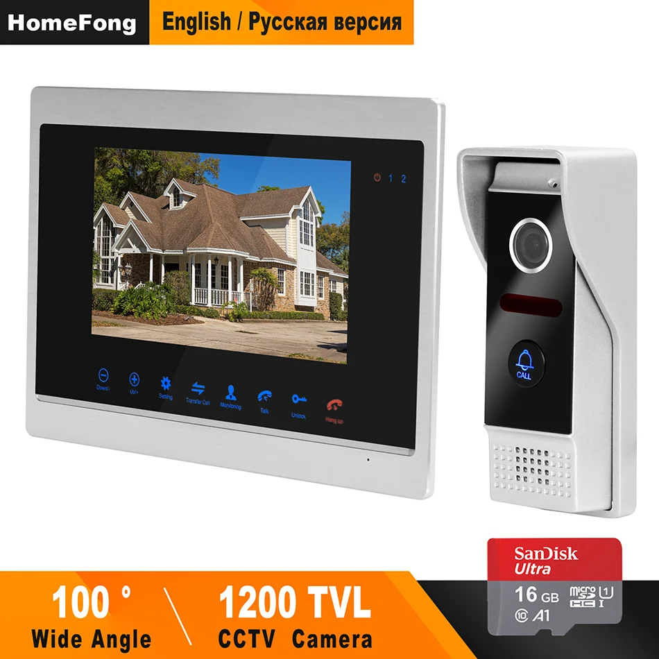 

HomeFong 7 inch Wired HD 1200TVL Video Intercom Doorbell Camera Waterproof IR Night Vision Camera Doorbell Home Security Kits