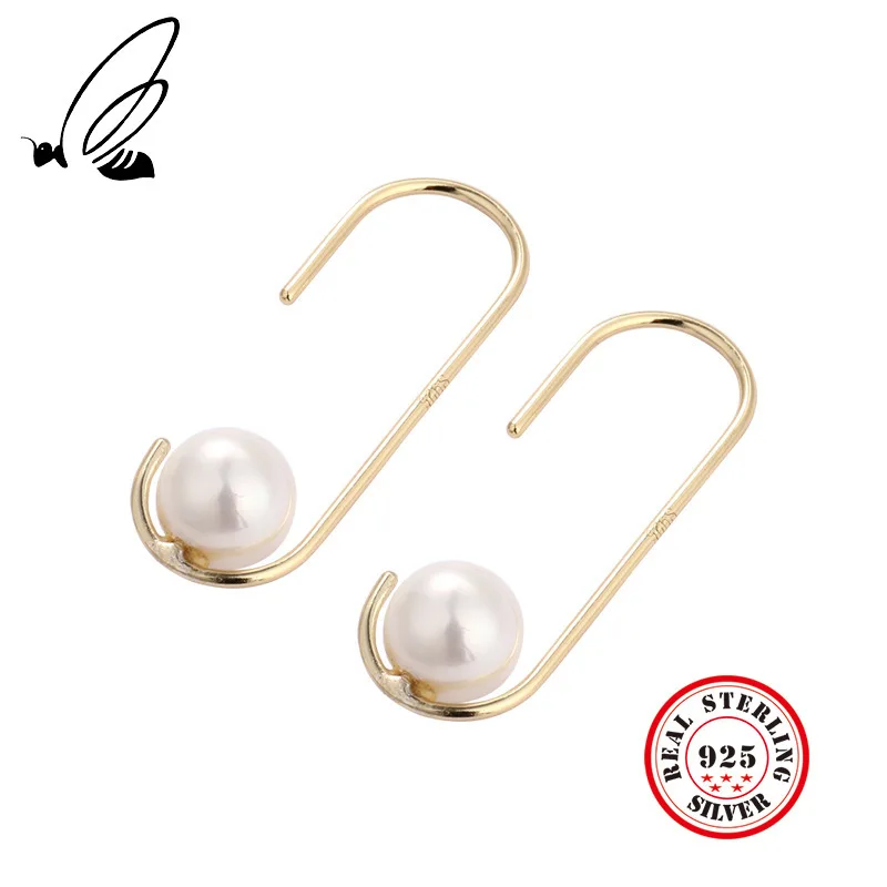 

Fashion Paper Clip Pearl Earrings 925 Sterling Silver Jewelry Hoop Earrings For Women Gift Golden Silver Earrings High Quality