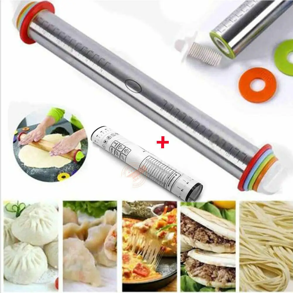 

Adjustable Stainless Steel Rolling Pin With 4 Pcs Removable Rings Dough